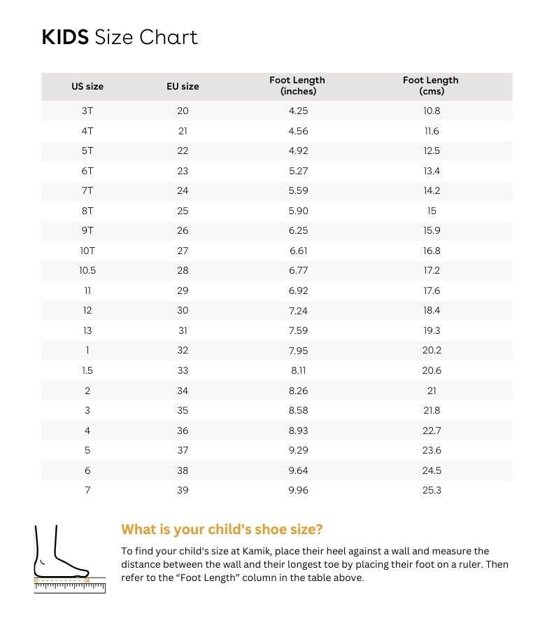 Sizing chart for DRIZZLE