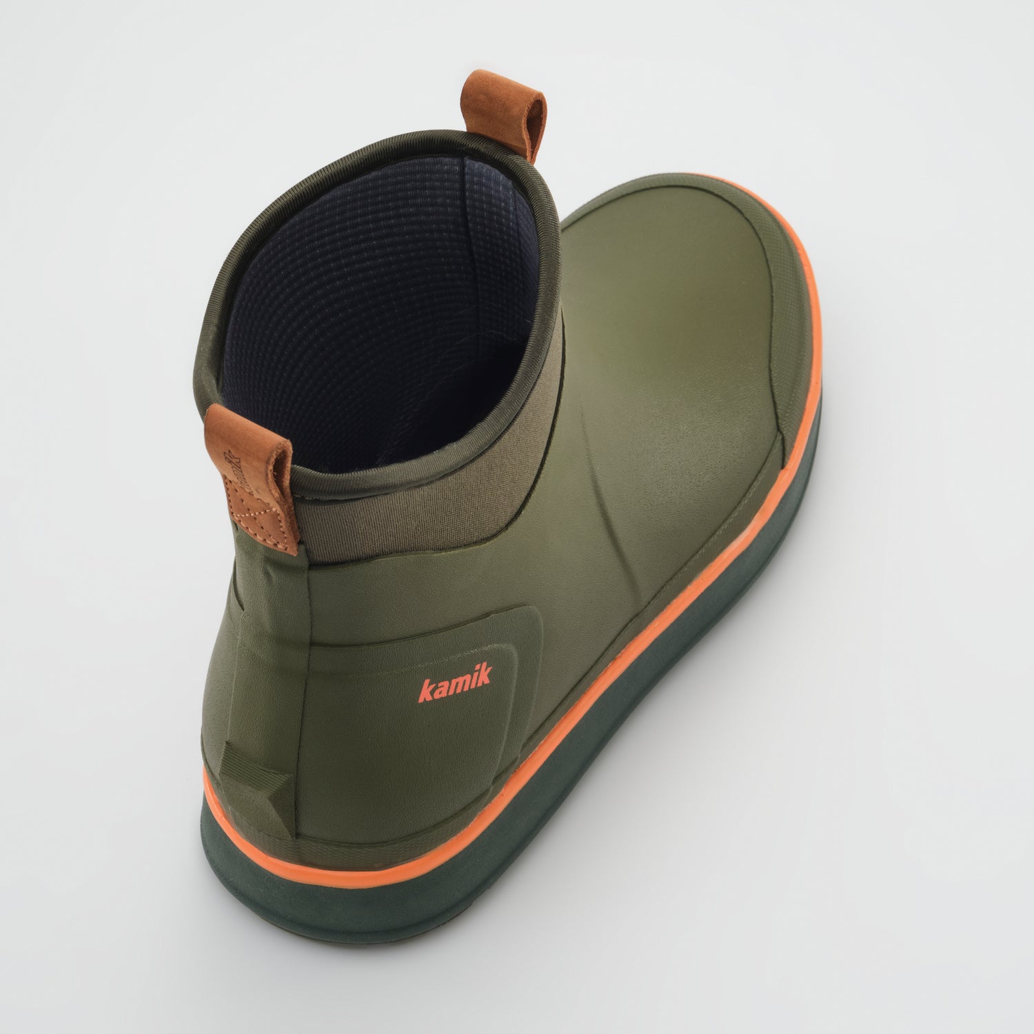 Dark Olive,Olive foncé : Lowtide Men's Rain Boots - Three-Quarter Back View