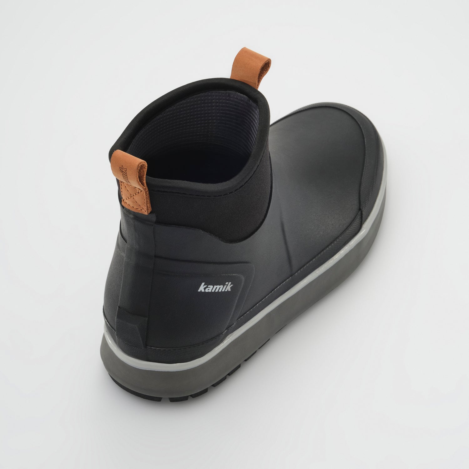 Black,Noir : Lowtide Men's Rain Boots - Three-Quarter Back View
