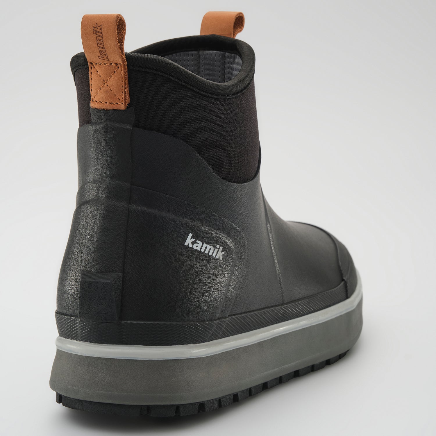 Black,Noir : Lowtide Men's Rain Boots - Three-Quarter Back View