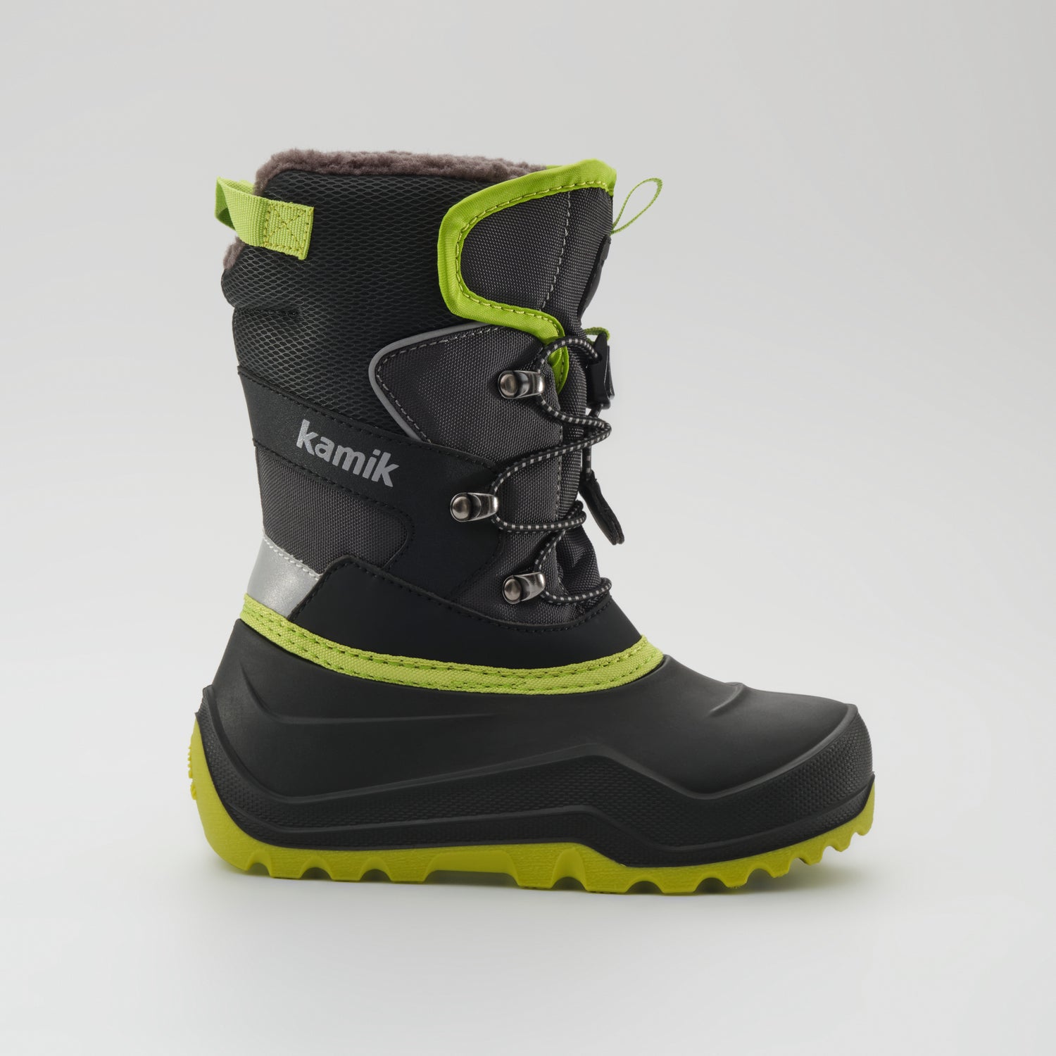 Charcoal-Lime,Charbon-Lime : Luke EZ Kids Winter Boots - Side View