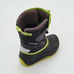 Charcoal-Lime,Charbon-Lime : Luke EZ Kids Winter Boots - Three-Quarter Top View