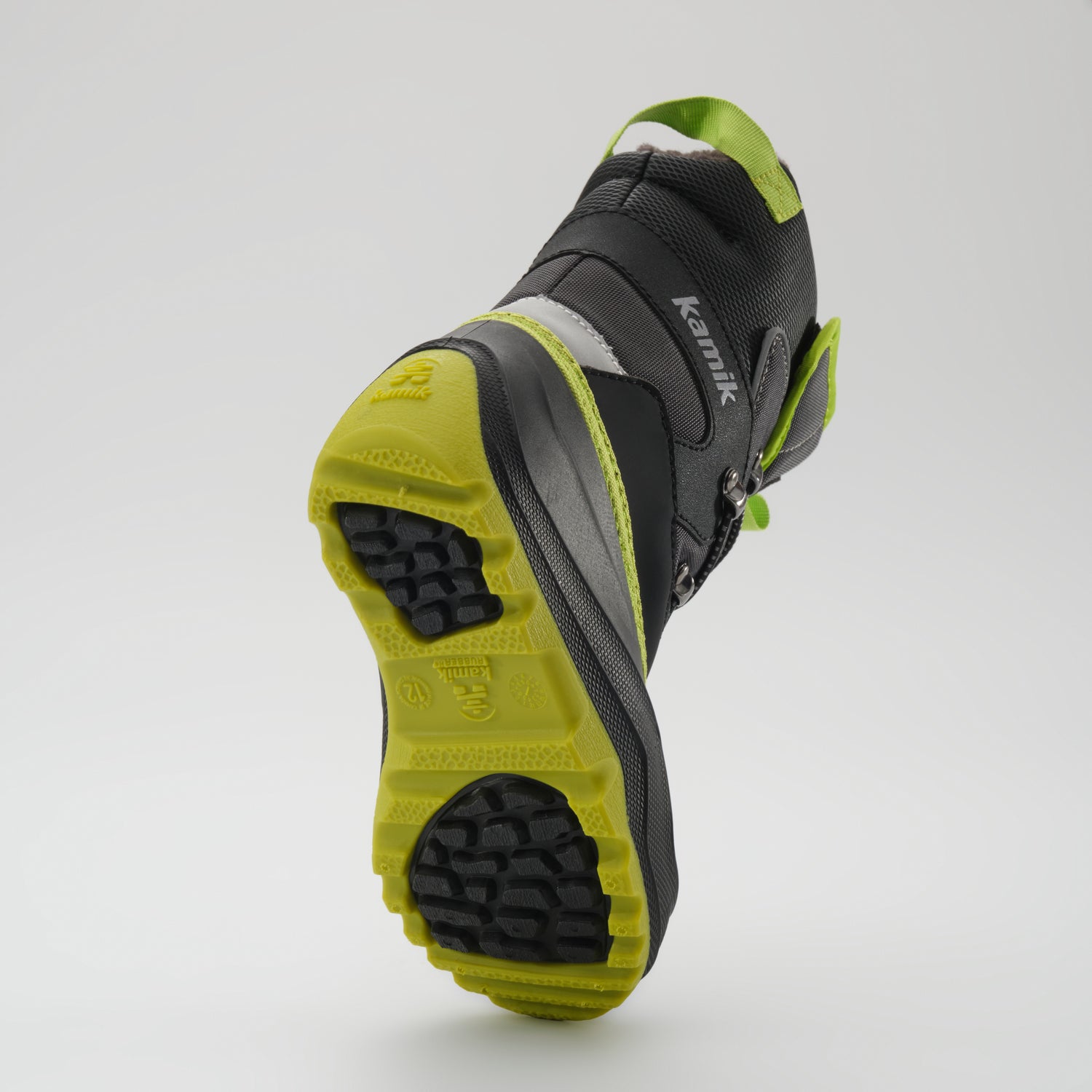 Charcoal-Lime,Charbon-Lime : Luke EZ Kids Winter Boots - Outsole View