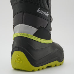 Charcoal-Lime,Charbon-Lime : Luke EZ Kids Winter Boots - Close-up Back View