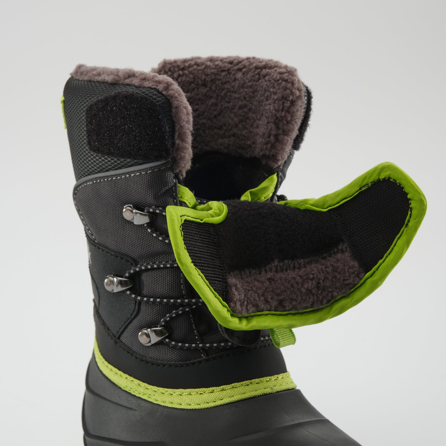 Charcoal-Lime,Charbon-Lime : Luke EZ Kids Winter Boots - Open View