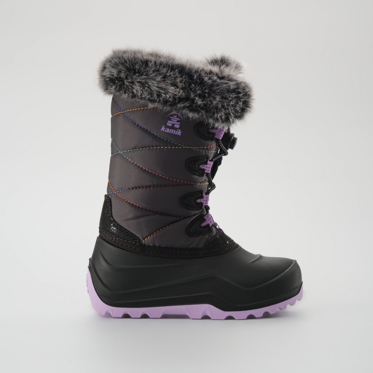 Charcoal-Purple,Charbon-Violet : Snowangel Kids Winter Boots - Side View