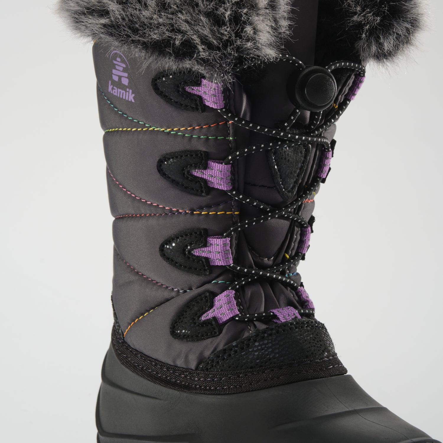 Charcoal-Purple,Charbon-Violet : Snowangel Kids Winter Boots - Laces View