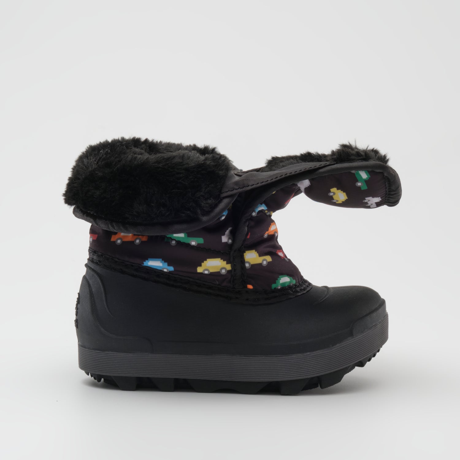 Black,Noir : Snowbug 7 Print Toddlers Winter Boots - Side Open View