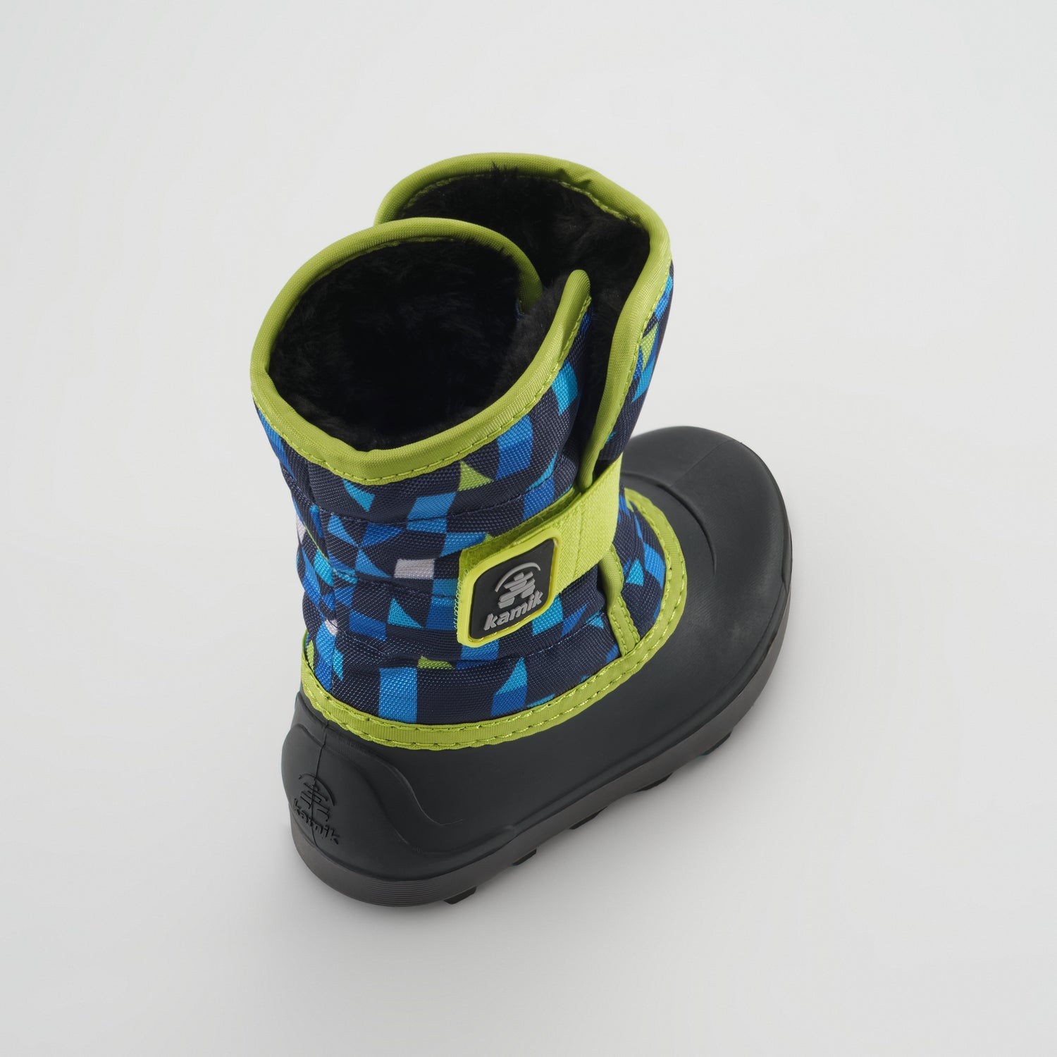 Navy-Lime,Marine-Lime : Snowbug 7 Print Toddlers Winter Boots - Three-Quarter Back View