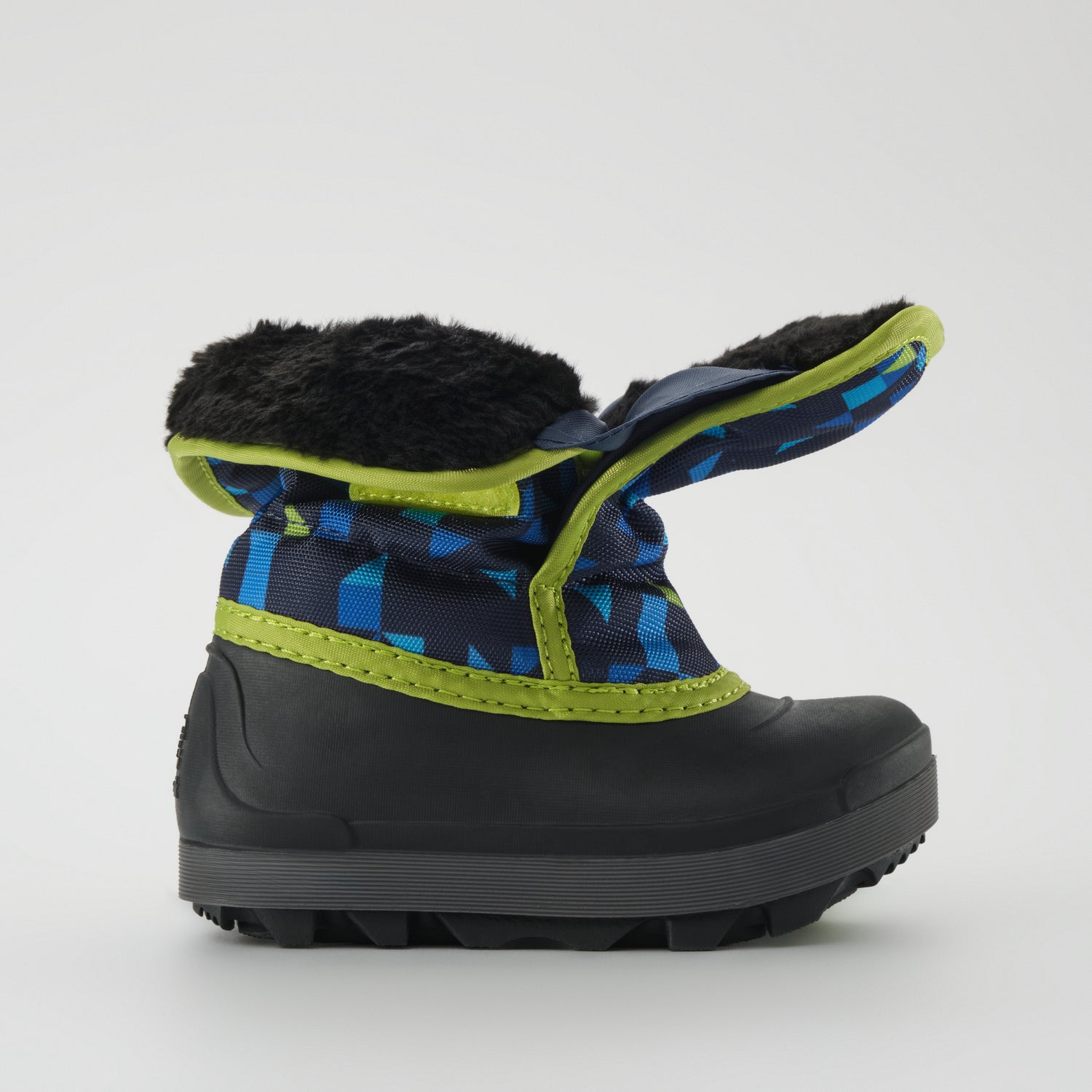 Navy-Lime,Marine-Lime : Snowbug 7 Print Toddlers Winter Boots - Side Open View