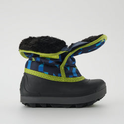 Navy-Lime,Marine-Lime : Snowbug 7 Print Toddlers Winter Boots - Side Open View