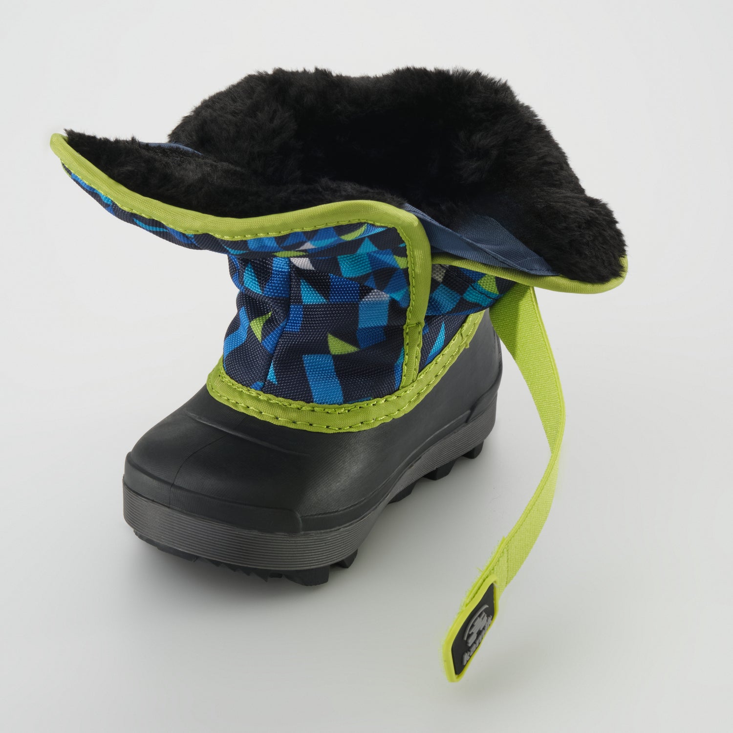 Navy-Lime,Marine-Lime : Snowbug 7 Print Toddlers Winter Boots - Three-Quarter Open View