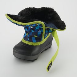 Navy-Lime,Marine-Lime : Snowbug 7 Print Toddlers Winter Boots - Three-Quarter Open View
