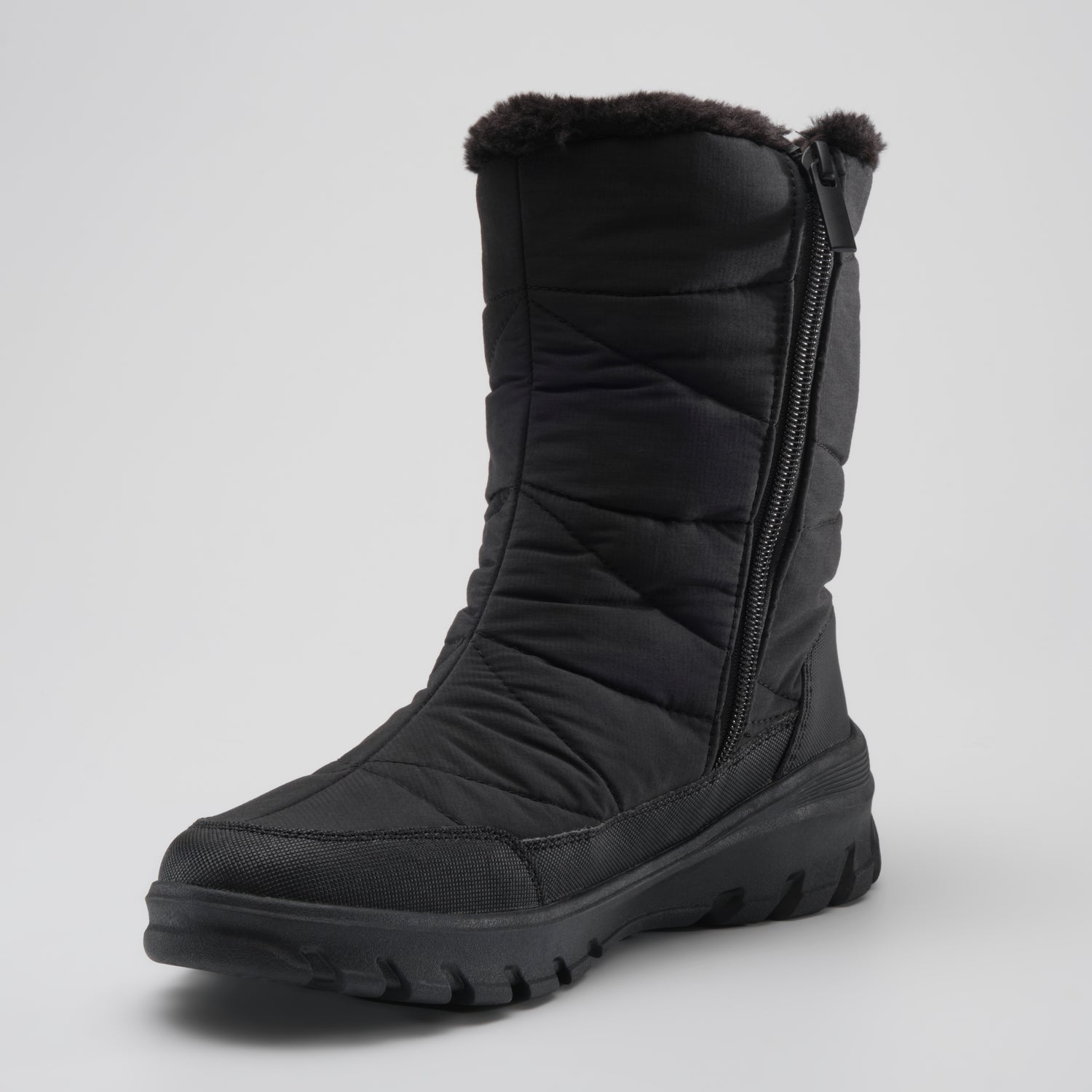 Black,Noir : Snowdon Zip Women's Winter Boots - Three-Quarter Front View