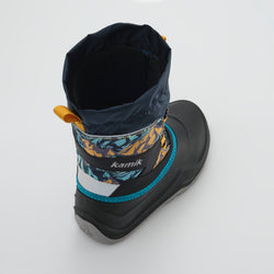Navy-Yellow,Marine-Jaune : Snowfall P 3 Kids Winter Boots - Three-Quarter Back View