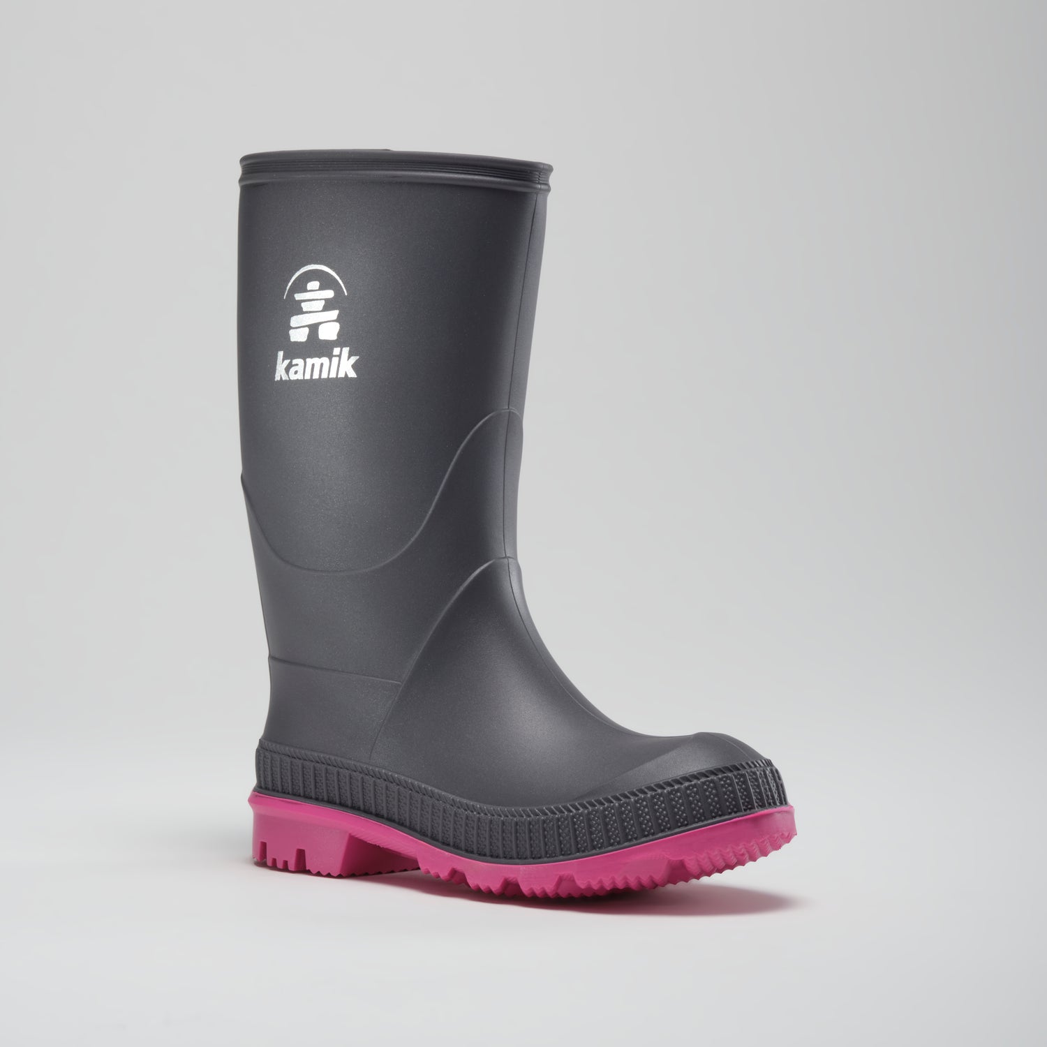 Charcoal-Magenta,Charbon-Magenta : Stomp Kids' Rain Boots - Main View
