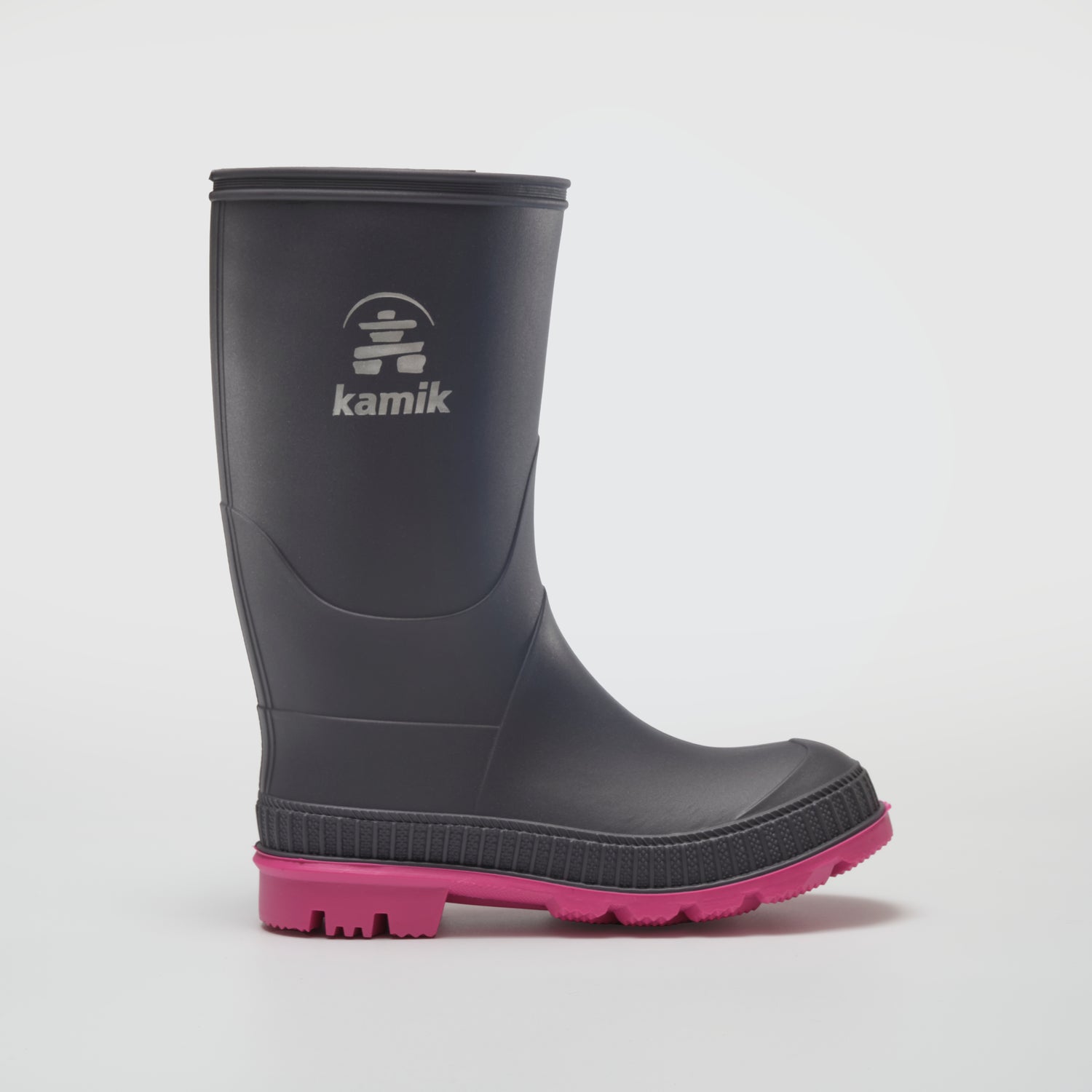 Charcoal-Magenta,Charbon-Magenta : Stomp Kids' Rain Boots - Side View