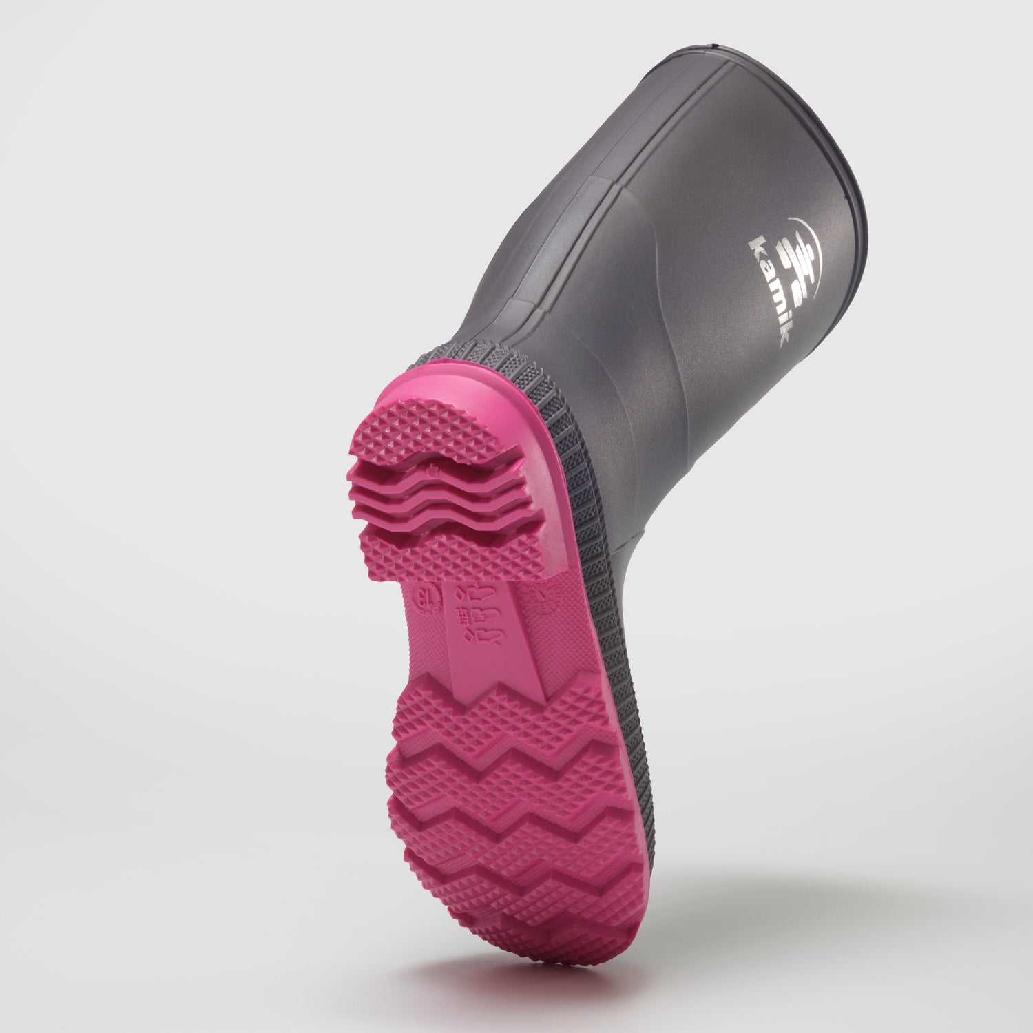 Charcoal-Magenta,Charbon-Magenta : Stomp Kids' Rain Boots - Outsole View