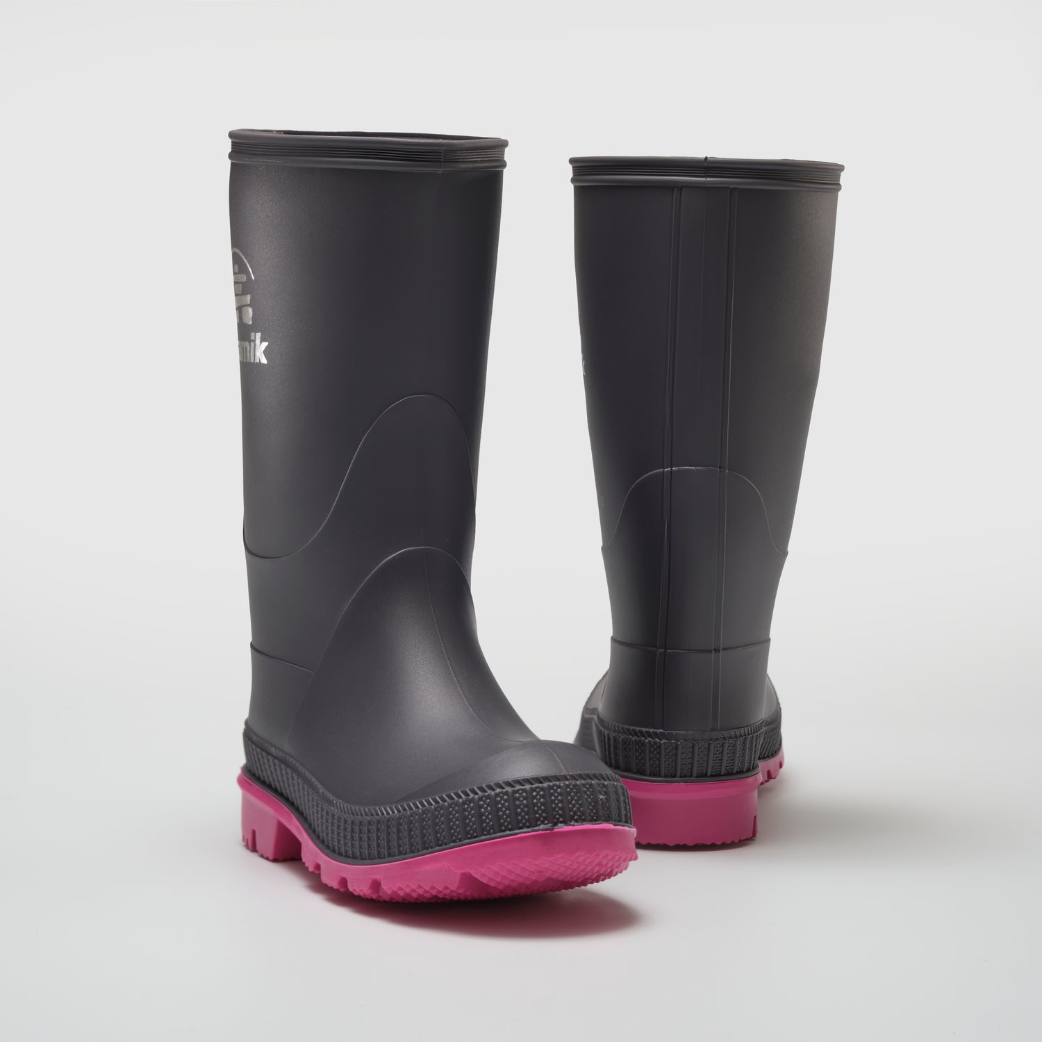 Charcoal-Magenta,Charbon-Magenta : Stomp Kids' Rain Boots - Pair View