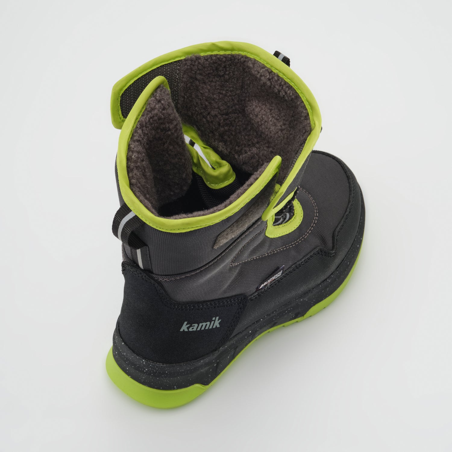 Charcoal-Lime,Charbon-Lime : Stormex EZ Kids Winter Boots - Three-Quarter Top View
