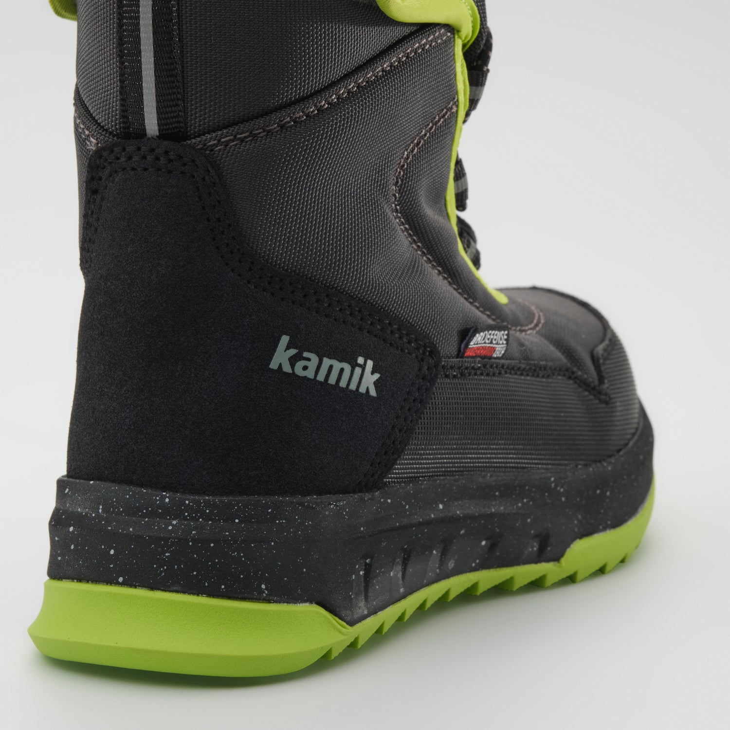 Charcoal-Lime,Charbon-Lime : Stormex EZ Kids Winter Boots - Close-up Back View