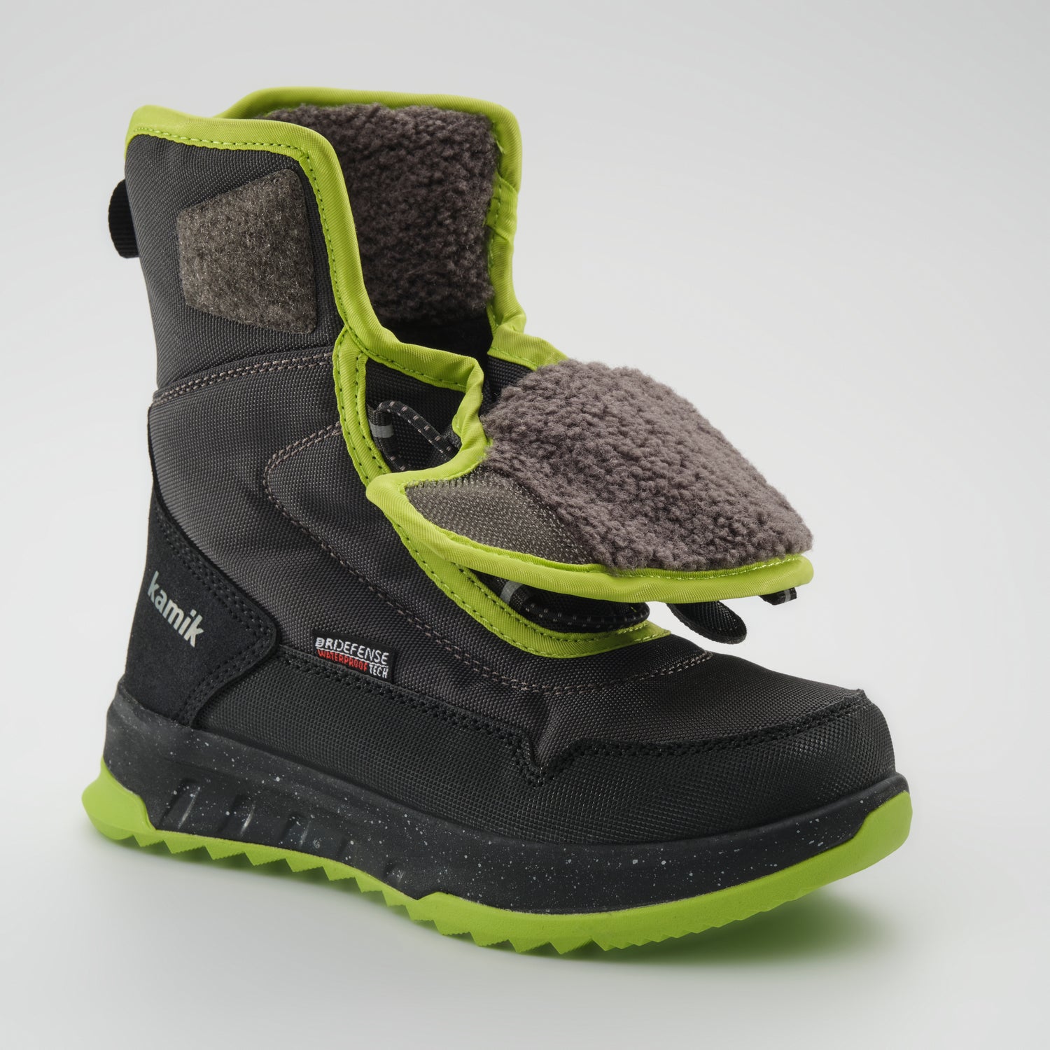 Charcoal-Lime,Charbon-Lime : Stormex EZ Kids Winter Boots - Open View