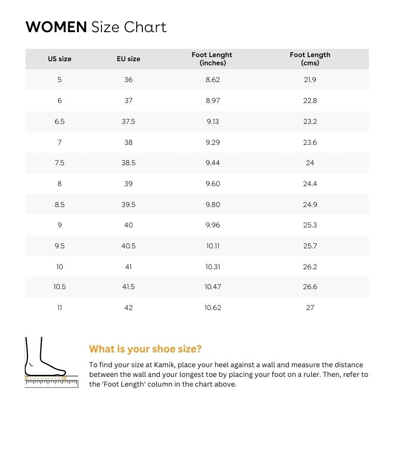Sizing chart for TIMBER - Women